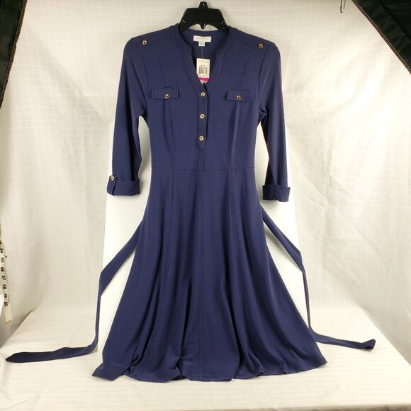 Charter Club Dress P/P Navy Blue Stretch Papillon Women Petite Belted Petite - Picture 5 of 16